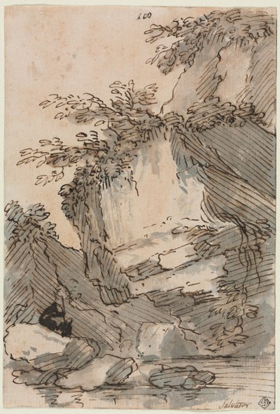 Figurák egy sziklás medence mellett alkotó: Salvator Rosa