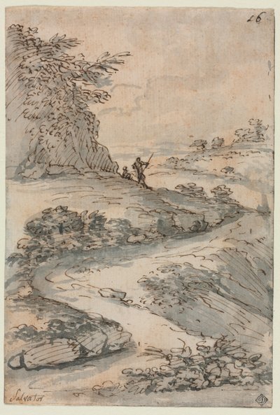 Figurák egy kanyargós úton, 1600-as évek közepe. alkotó: Salvator Rosa