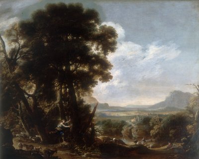 Hermina egy fára faragja a Tancredi nevet, Salvatore Rosa munkája, amelyet a modenai Galleria Estense-ben őriztek. alkotó: Salvator Rosa