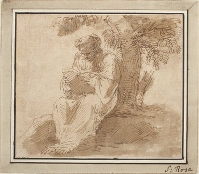 Egy fa alatt olvasó, ülő, fiatal alak alkotó: Salvator Rosa