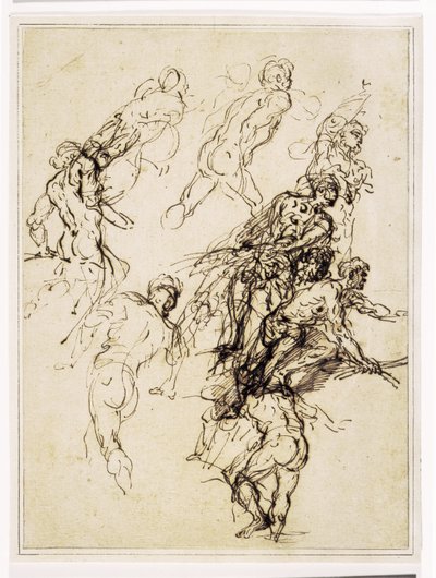 Vázlatok erőteljesen jobbra mozgó férfialakokhoz alkotó: Salvator Rosa