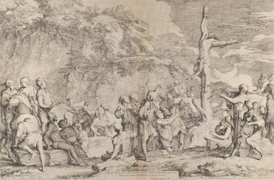 Polikratész, a zsarnok keresztre feszítése, miután a perzsák elfogták, kb. 1662. alkotó: Salvator Rosa