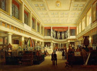 Az első ipari kiállítás Nápolyban a Sala Tarsiában 1854-ben, Salvatore Fergola alkotó: Salvatore Fergola