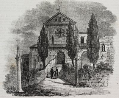 Casamari apátság, Veroli, Lazio, Olaszország, Salvatore Puglia litográfiája, Poliorama Pittoresco, 47. szám, július 1. alkotó: Salvatore Puglia