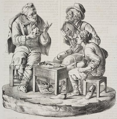 A vitában álló suszter, Giacomo Bongiovanni és Giuseppe Vaccaro szobrai, Salvatore Puglia litográfiája a Poliorama Pittoresco-ból, március 18., 32. alkotó: Salvatore Puglia