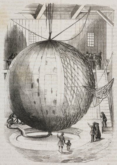 Edmond Marey-Monge (Franciaország) által feltalált réz hőlégballon, Salvatore Puglia litográfiája a Poliorama Pittorescoból, 41. szám, május 18. alkotó: Salvatore Puglia