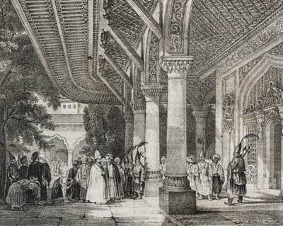 A törökországi Serraglio előszobája a keleti történetháremből, a Poliorama Pittoresco litográfiája, október 28. 12. alkotó: Salvatore Puglia