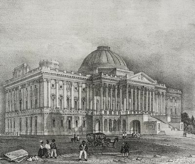 A Capitolium épületének homlokzata Washingtonban, Amerikai Egyesült Államok, Salvatore Puglia litográfiája a Poliorama Pittorescoból, 42. szám, május 28. alkotó: Salvatore Puglia