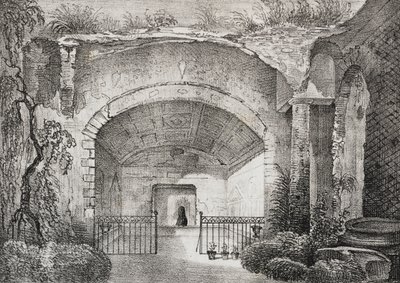 Hall Caposele herceg ősi villájában Formiában, Lazio, Olaszország, Salvatore Puglia litográfiája a Poliorama Pittorescoból, január 11. 23. alkotó: Salvatore Puglia
