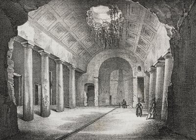 Hall Caposele herceg ősi villájában Formiában, Lazio, Olaszország, Salvatore Puglia litográfiája a Poliorama Pittorescoból, január 11. 23. alkotó: Salvatore Puglia