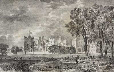 Raby Castle, Durham, Anglia, Egyesült Királyság, Salvatore Puglia litográfiája a Poliorama Pittorescoból, 42. szám, május 27. alkotó: Salvatore Puglia