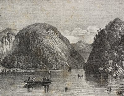 Rogers-átjáró Lake George-ban, Amerikai Egyesült Államok, Salvatore Puglia litográfiája a Poliorama Pittoresco-ból, n. 33, március 25. alkotó: Salvatore Puglia