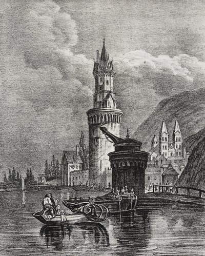 Andernach (Németország) látképe, Salvatore Puglia litográfiája, Poliorama Pittoresco, 45. szám, június 17. alkotó: Salvatore Puglia