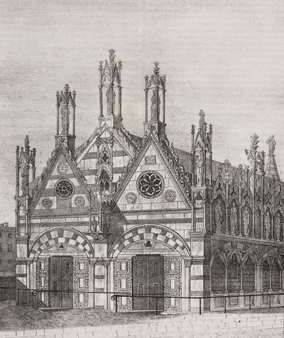 Kilátás a Santa Maria della Spina-templomra Pisában, Toszkánában, Olaszországban, Salvatore Puglia litográfiája a Poliorama Pittoresco-ból, n. 34, március 29. alkotó: Salvatore Puglia