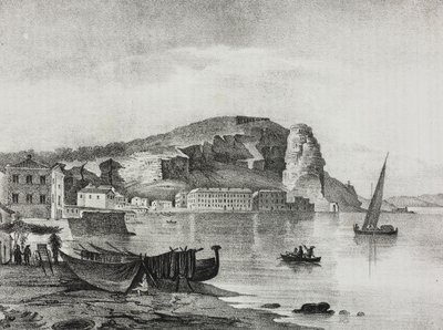 Terracina, Lazio, Olaszország, Salvatore Puglia litográfiája a Poliorama Pittorescoból, n. 22, január 8. alkotó: Salvatore Puglia