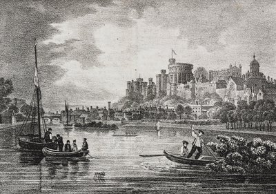 Kilátás a Windsori kastélyra, Anglia, Egyesült Királyság, Salvatore Puglia litográfiája a Poliorama Pittorescoból, n. 32, március 15. alkotó: Salvatore Puglia