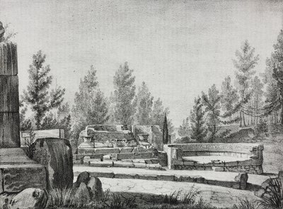 Pompeii romjainak kilátása, Campania, Olaszország, Salvatore Puglia litográfiája a Poliorama Pittorescoból, 7. sz., szeptember 25. alkotó: Salvatore Puglia