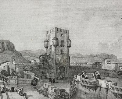 Butera herceg villája Bagheriában, Palermóban, Szicíliában, Salvatore Puglia litográfiája a Poliorama Pittorescoból, augusztus 28., 3. alkotó: Salvatore Puglia