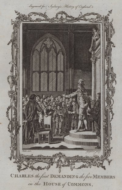 Károly, aki az első öt tagot követeli az alsóházban (metszet) alkotó: Samuel (after) Wale