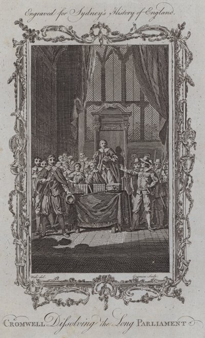 Cromwell feloszlatja a hosszú parlamentet (metszet) alkotó: Samuel (after) Wale
