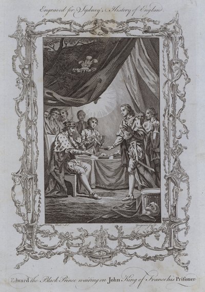 Edward, a Fekete Herceg várja, hogy John, Franciaország királya, az ő fogolya (metszet) alkotó: Samuel (after) Wale