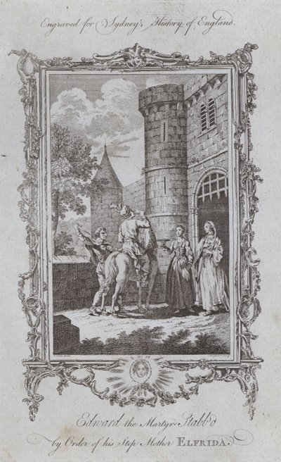 Edward, a mártír, akit mostohaanyja, Elfrida parancsára leszúrtak (metszet) alkotó: Samuel (after) Wale