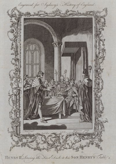 II. Henrik az első ételt szolgálja fel fiának, Henrik asztalára (metszet) alkotó: Samuel (after) Wale