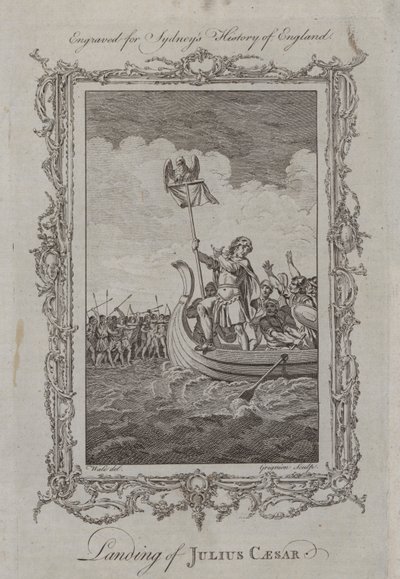 Julius Caesar partraszállása (metszet) alkotó: Samuel (after) Wale