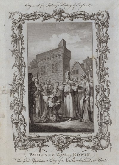 Paulinus megkeresztelte Edwint, Northumberland első keresztény királyát Yorkban (metszet) alkotó: Samuel (after) Wale
