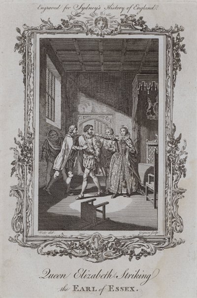 Erzsébet királynő megüti Essex grófját (metszet) alkotó: Samuel (after) Wale