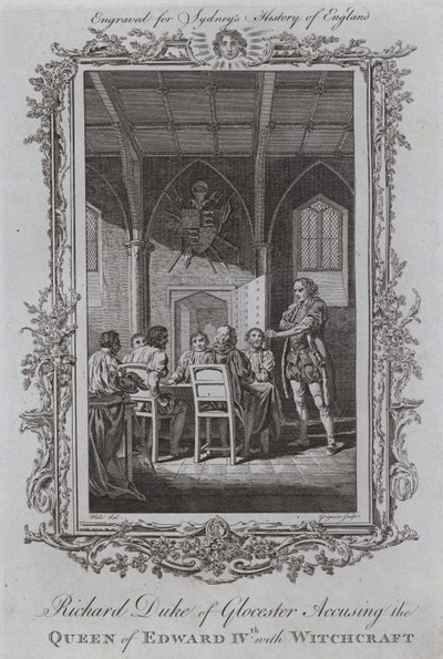 Richard Gloucester hercege boszorkánysággal vádolja IV. Edward királynőjét (metszet) alkotó: Samuel (after) Wale