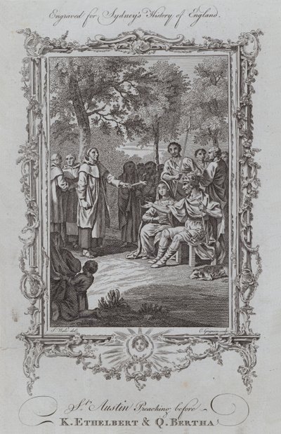 St Austin prédikáció K Ethelbert és Q Bertha előtt (metszet) alkotó: Samuel (after) Wale