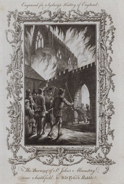 A Szent János-kolostor égése, Smithfield közelében, Wat Tyler Rabble-je (metszet) alkotó: Samuel (after) Wale
