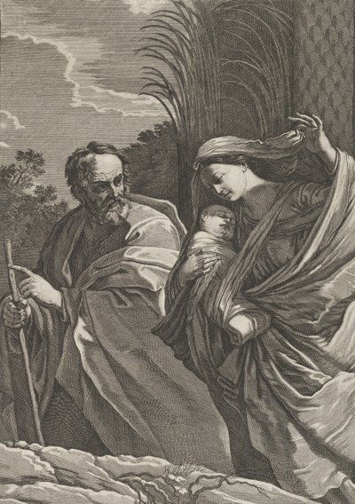 A menekülés Egyiptomba, a Szűzanya a csecsemő Krisztust hordozó, József a..., kb. 1635-57. alkotó: Samuel Bernard