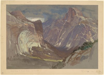 Half Dome és Royal Arches, Yosemite, a Glacier Pointból (szürke papíron gouache-val) alkotó: Samuel Colman