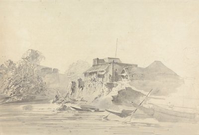 Folyói jelenet natív épületekkel alkotó: Samuel Davis