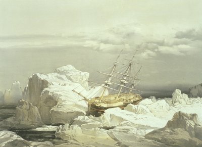 A H.M.S. kritikus álláspontja Nyomozó a Baring-sziget északi partján, 1851. augusztus 20., vésette William Simpson, kiadta az Ackermann und Co., 1854 alkotó: Samuel Gurney Cresswell