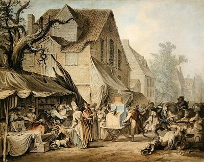 Piaci jelenet (toll és tinta akvarellel és tusmosóval) alkotó: Samuel Hieronymous Grimm