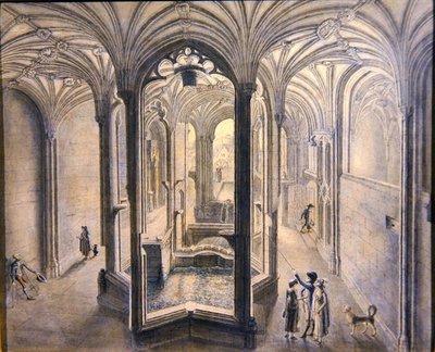 A Holywell Spa, Észak-Wales belső képe (akvarell tollal és tintával papíron) alkotó: Samuel Hieronymous Grimm
