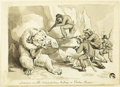 Tengerészek a bálnahalászaton, jegesmedvét megölve (recto); Shell (fordítva) alkotó: Samuel Howett