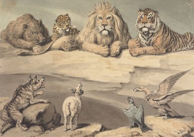 Egy vaddisznó, egy leopárd, egy oroszlán, egy tigris, egy farkas, egy kos és két sas alkotó: Samuel Howitt