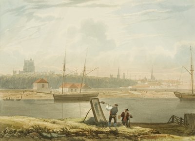 Kilátás az úszó kikötőre a székesegyházzal és a városi templomokkal, c. 1825 alkotó: Samuel Jackson