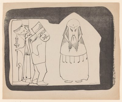 Fantasy: bal oldalon három figura jobbra, jobb oldalon egy frontális kínai figura alkotó: Samuel Jessurun de Mesquita (signed by artist)
