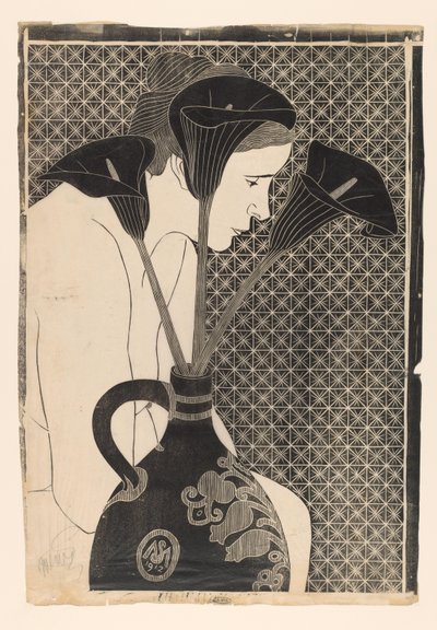 Női akt mögött egy váza arum Black Arum (eredeti cím) alkotó: Samuel Jessurun de Mesquita (signed by artist)