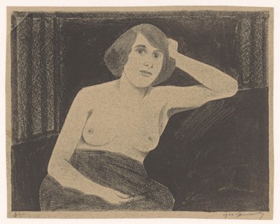 Női akt, egy kanapén ülve, kézfej mellett alkotó: Samuel Jessurun de Mesquita (signed by artist)