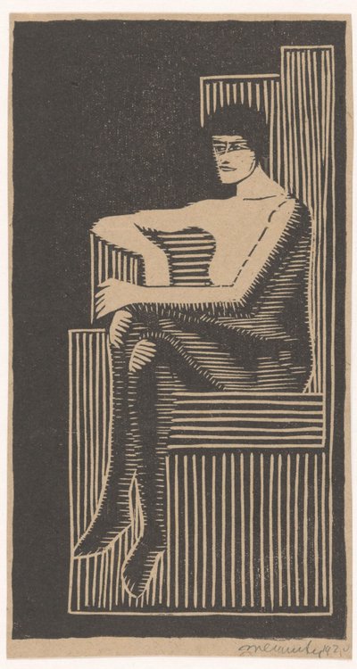 Meztelenül ülve geometrikus székben alkotó: Samuel Jessurun de Mesquita (signed by artist)