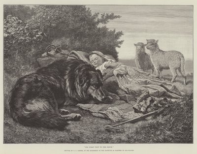 Első látogatása a nyájban, az Olajfestők Intézetének kiállításán alkotó: Samuel John Carter