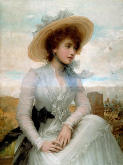 Szalmakalapos fiatal nő portréja Samuel Luke Fildes (1843-1927) 19. századi Párizs, Dekoratív Művészetek alkotó: Samuel Luke Fildes