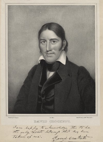David Crockett, 1835 körül (litográfia a chine collé-n) alkotó: Samuel Osgood