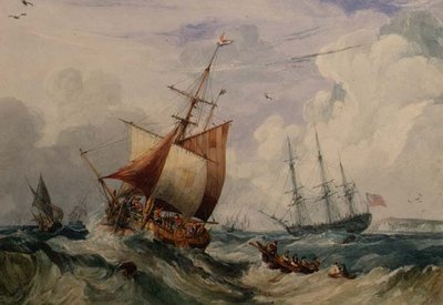 Egy francia halász a Dover melletti hullámban (akvarell) alkotó: Samuel Owen